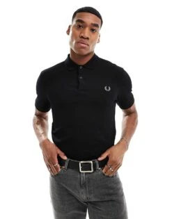 Fred Perry Plain Polo Shirt In Black For Men Black/chrome