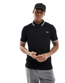 Fred Perry Twin Tipped Logo Polo In Black For Men