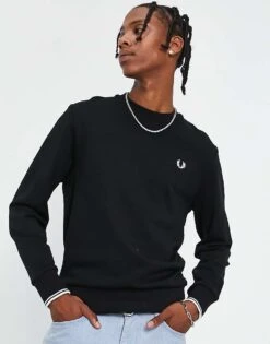 Fred Perry Crew Neck Sweat In Black For Men -Modish Men Wear 203587610 3