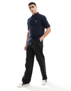Fred Perry Short Sleeve Oxford Shirt In Navy For Men -Modish Men Wear 204536988 3