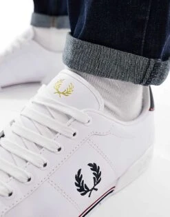 Fred Perry Leather Logo Trainers In White & Navy For Men -Modish Men Wear 205551362 3