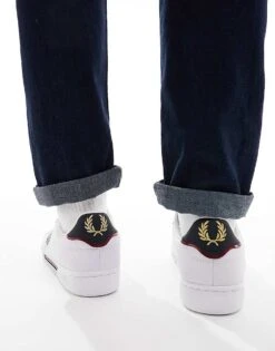Fred Perry Leather Logo Trainers In White & Navy For Men -Modish Men Wear 205551362 4