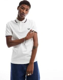 Fred Perry Twin Tipped Logo Polo In White/red/navy For Men