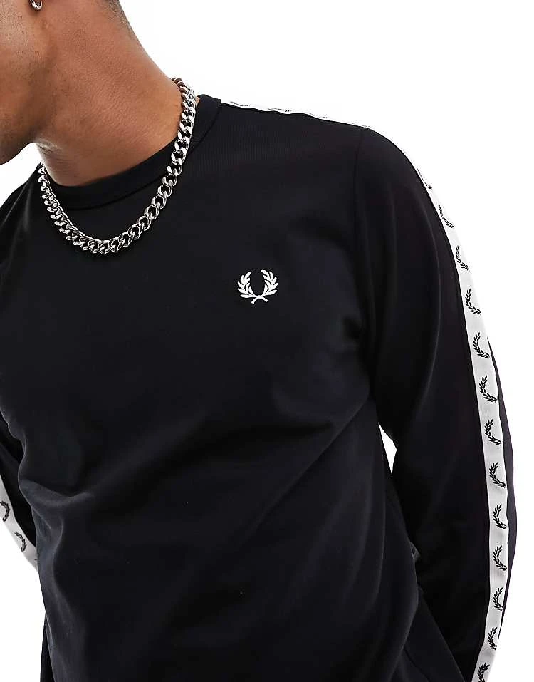 Fred Perry Long Sleeve Taped Ringer T-shirt In Black For Men 4 Fred Perry Long Sleeve Taped Ringer T-shirt In Black For Men - Image 2