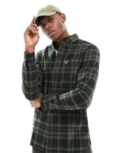 Fred Perry Tonal Tartan Shirt In Dark Green For Men