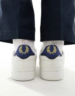 Fred Perry B722 Leather Trainers In White And Blue For Men -Modish Men Wear 206035974 3