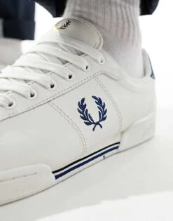 Fred Perry B722 Leather Trainers In White And Blue For Men -Modish Men Wear 206035974 4