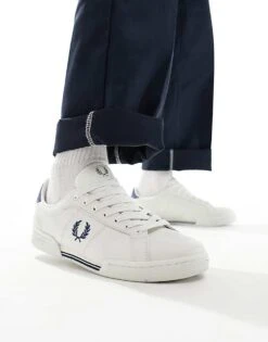Fred Perry B722 Leather Trainers In White And Blue For Men -Modish Men Wear 206035974 5