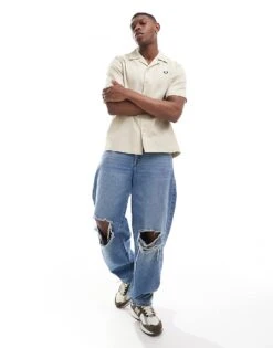 Fred Perry Pique Revere Collar Shirt In Ecru For Men Beige -Modish Men Wear 206036207 4