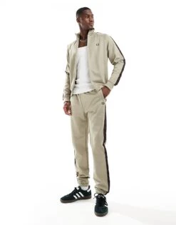 Fred Perry Co-ord Contrast Taped Track Pants In Beige For Men -Modish Men Wear 206691809 1 beige 1