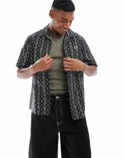 Fred Perry Cable Print Revere Collar Shirt In Black For Men -Modish Men Wear 206691843 1 black 1