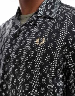 Fred Perry Cable Print Revere Collar Shirt In Black For Men -Modish Men Wear 206691843 3