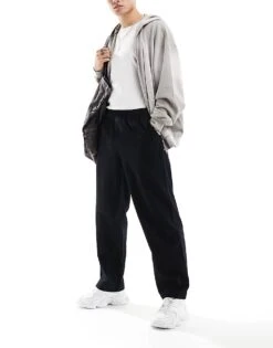 Fred Perry Twill Drawstring Straight Leg Trousers In Black For Men