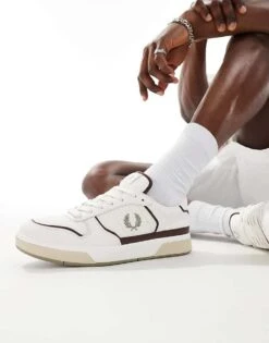 Fred Perry B300 Leather And Mesh Trainer In White For Men -Modish Men Wear 206691995 5