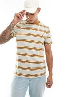 Fred Perry Stripe T-shirt In Peach And Orange For Men -Modish Men Wear 206692033 1 orange 1