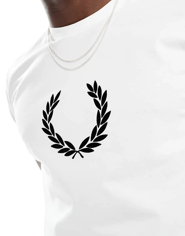 Fred Perry Flocked Laurel Wreath T-shirt In White For Men 5 Fred Perry Flocked Laurel Wreath T-shirt In White For Men - Image 3