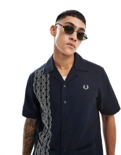 Fred Perry Embroidered Revere Collar Shirt In Navy For Men -Modish Men Wear 206692234 1 navy 1