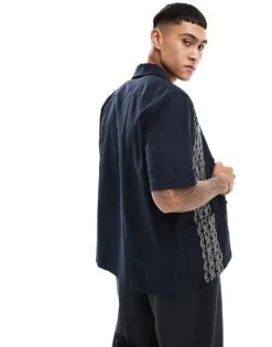 Fred Perry Embroidered Revere Collar Shirt In Navy For Men -Modish Men Wear 206692234 3