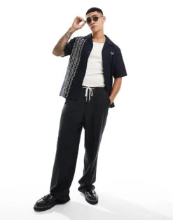 Fred Perry Embroidered Revere Collar Shirt In Navy For Men -Modish Men Wear 206692234 4