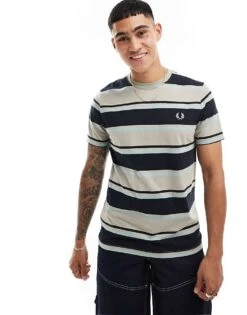 Fred Perry Bold Stripe T-shirt In Navy And Grey For Men 10 Fred Perry Bold Stripe T-shirt In Navy And Grey For Men -Modish Men Wear 206692255 4