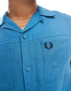 Fred Perry Linen Shirt In Blue For Men -Modish Men Wear 206692393 3