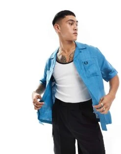 Fred Perry Linen Shirt In Blue For Men -Modish Men Wear 206692393 4