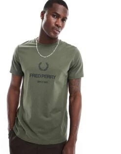 Fred Perry Graphic T-shirt In Khaki Green For Men