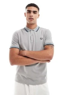 Fred Perry Twin Tipped Polo Shirt In Light Beige For Men Grey