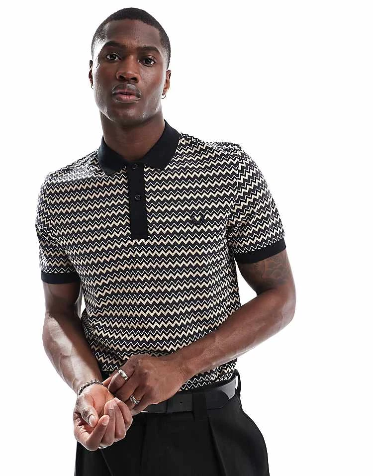 Fred Perry Polo Shirt In Horiztonal Zig Zag Stripe For Men Multi 7 Fred Perry Polo Shirt In Horiztonal Zig Zag Stripe For Men Multi - Image 5