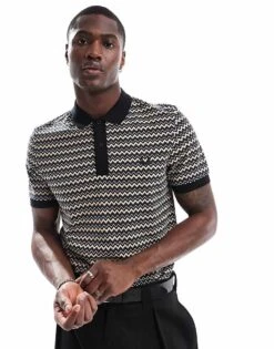 Fred Perry Polo Shirt In Horiztonal Zig Zag Stripe For Men Multi