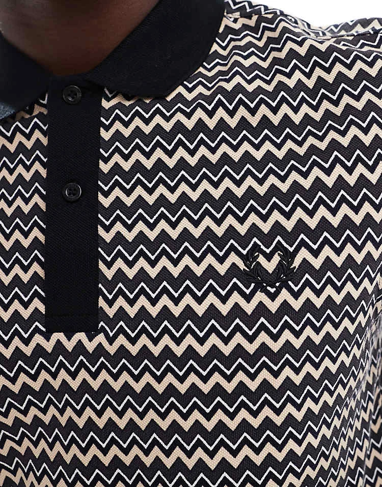 Fred Perry Polo Shirt In Horiztonal Zig Zag Stripe For Men Multi 4 Fred Perry Polo Shirt In Horiztonal Zig Zag Stripe For Men Multi - Image 2