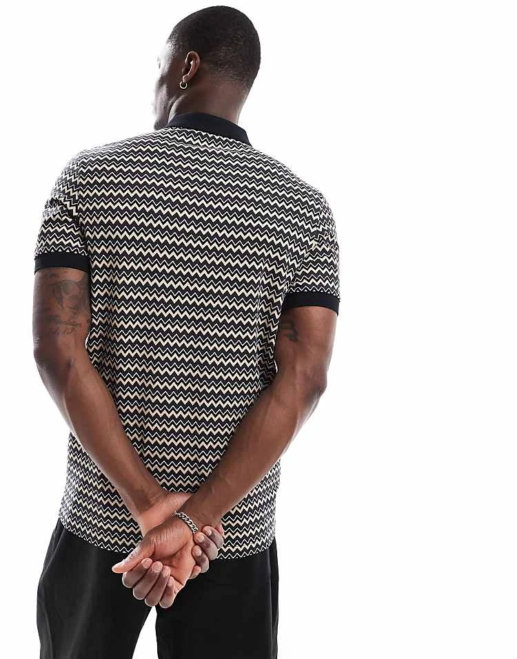 Fred Perry Polo Shirt In Horiztonal Zig Zag Stripe For Men Multi 5 Fred Perry Polo Shirt In Horiztonal Zig Zag Stripe For Men Multi - Image 3