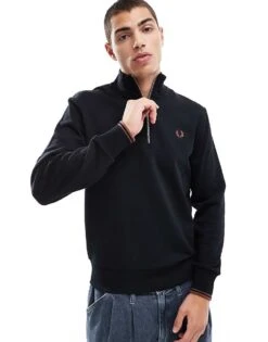 Fred Perry Half Zip Sweatshirt In Black For Men