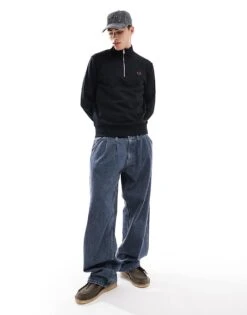 Fred Perry Half Zip Sweatshirt In Black For Men -Modish Men Wear 207013327 4