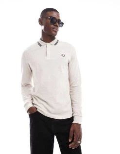 Fred Perry Twin Tipped Long Sleeve Polo Shirt In Off White For Men -Modish Men Wear 207013383 1 white 1