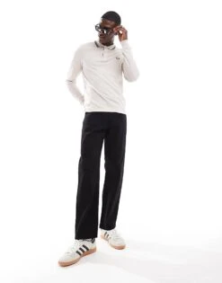 Fred Perry Twin Tipped Long Sleeve Polo Shirt In Off White For Men -Modish Men Wear 207013383 3