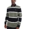 Fred Perry Long Sleeve Polo Shirt In Thick Green And Black Stripes For Men