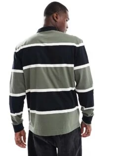 Fred Perry Long Sleeve Polo Shirt In Thick Green And Black Stripes For Men -Modish Men Wear 207013391 4