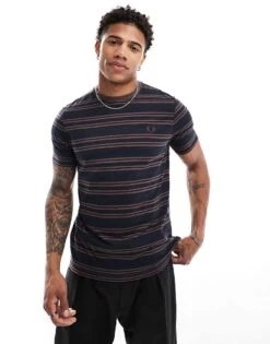 Fred Perry Striped T-shirt In Navy And Brown For Men 11 Fred Perry Striped T-shirt In Navy And Brown For Men -Modish Men Wear 207013455 1 navy 1