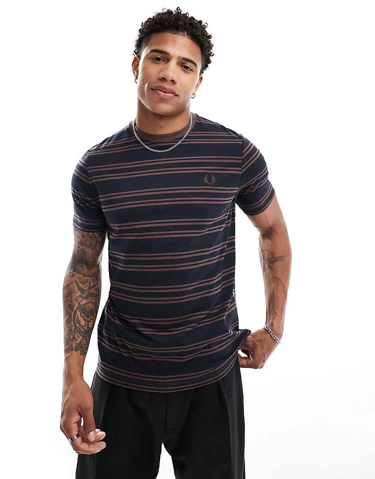 Fred Perry Striped T-shirt In Navy And Brown For Men 7 Fred Perry Striped T-shirt In Navy And Brown For Men - Image 5
