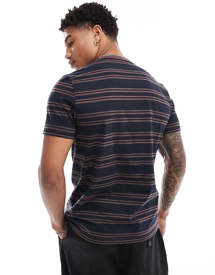 Fred Perry Striped T-shirt In Navy And Brown For Men 5 Fred Perry Striped T-shirt In Navy And Brown For Men - Image 3