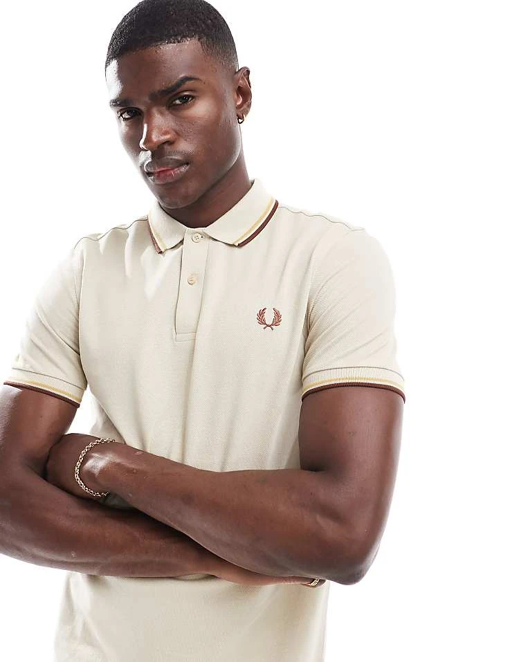 Fred Perry Twin Tipped Polo Shirt In Beige For Men 7 Fred Perry Twin Tipped Polo Shirt In Beige For Men - Image 5