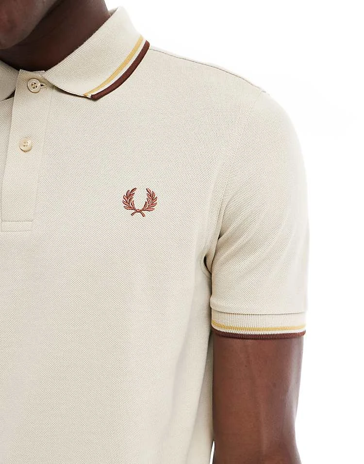 Fred Perry Twin Tipped Polo Shirt In Beige For Men 4 Fred Perry Twin Tipped Polo Shirt In Beige For Men - Image 2