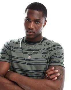 Fred Perry Striped T-shirt In Green And Black For Men -Modish Men Wear 207013512 1 green 1