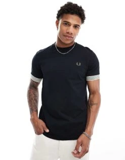 Fred Perry T-shirt In Black With Contrast Cuff For Men -Modish Men Wear 207013520 1 black 1