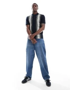 Fred Perry Polo Shirt In Navy With Vertical Ombre Stripes For Men -Modish Men Wear 207013536 3