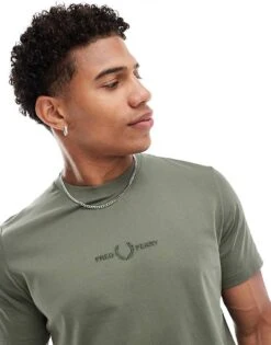 Fred Perry Embroidered T-shirt In Khaki Green For Men -Modish Men Wear 207013591 1 green 1
