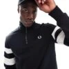 Fred Perry Tipped Half Zip Sweatshirt In Black For Men