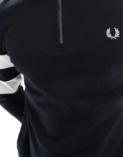 Fred Perry Tipped Half Zip Sweatshirt In Black For Men -Modish Men Wear 207013599 3