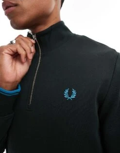 Fred Perry Half Zip Sweatshirt In Forest Green For Men -Modish Men Wear 207013607 3